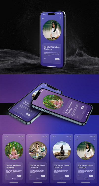 UI Design | Meditation App Onboarding Concept app concept app design digital design digital product figma glassmorphic design glassmorphism meditation meditation app mobile app onboarding onboarding screens phone app ui ui design ui designer ui ux uiux