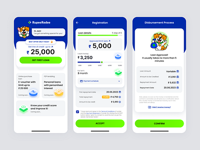 Mobile app for micro credit service, Fintech | RupeeRedee🐕 app credit calculator dog finance fintech fintech app get loan interface interface design loan loan platform microloan mobile mobile app product product design registration ui ux uxui