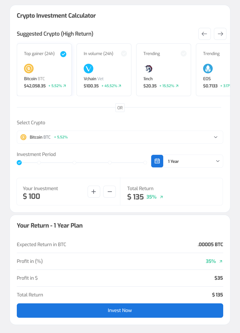 💹 Crypto Investment Calculator – High Return Simulation 🚀