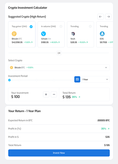 💹 Crypto Investment Calculator – High Return Simulation 🚀