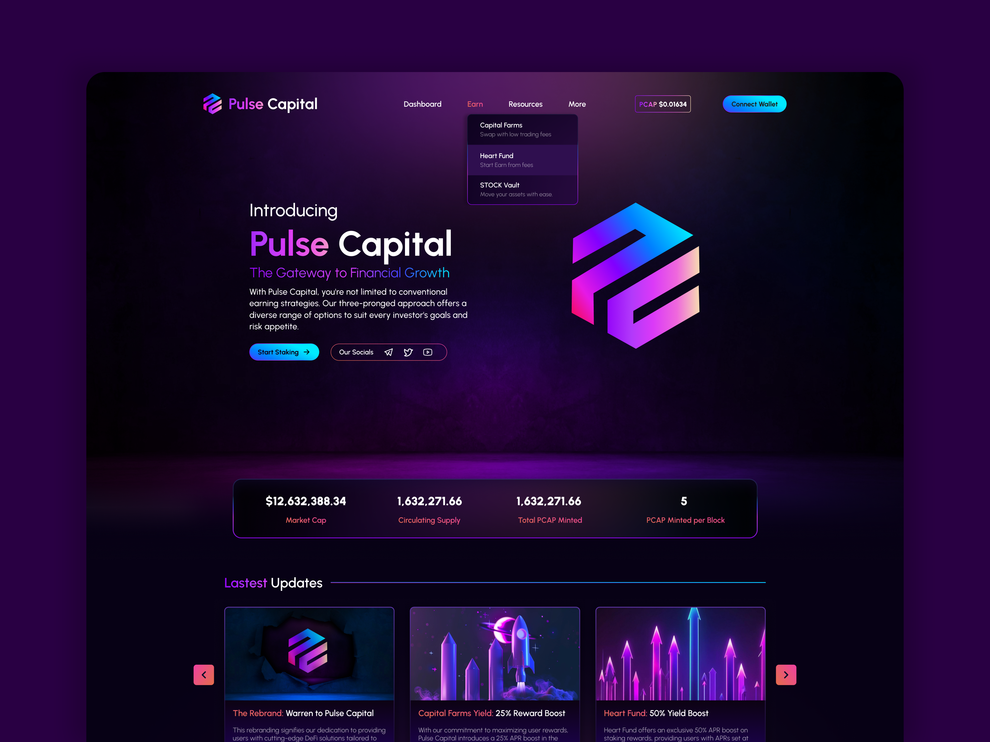 Pulse Capital - DeFi Yield Farm UI blockchain crypto cryptocurrency decentralized finance defi design figma passive income pulsechain staking ui design ui ux yield farm