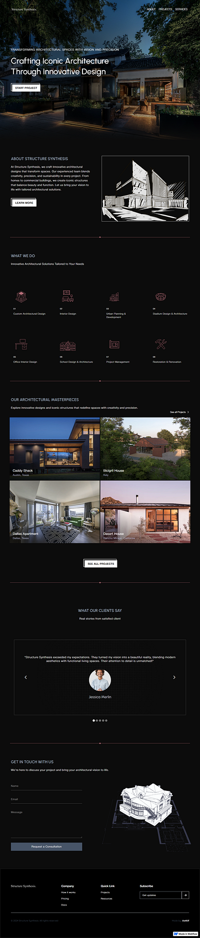 Architecture Website architecture dark design figma web design webflow