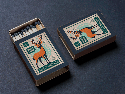 Buck & Amber matchbox deer design graphic design illustration matchbox matches mockup outdoor retro safety matches vintage