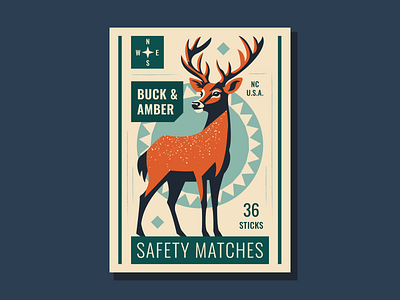 Buck & Amber cover adobe cover deer design illustration illustrator matchbox matches minimalistic outdoor retro safety matches vintage