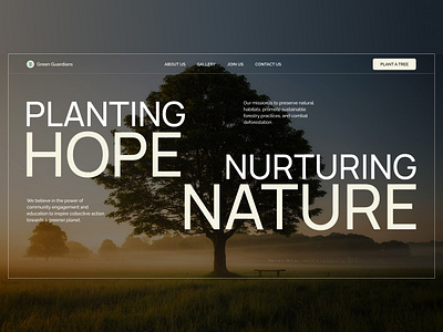 Hero block for charity organisation banner charity organisation forest greenlife header header navigation hero hero block nature style swiss style typographical typography ui uxui web design