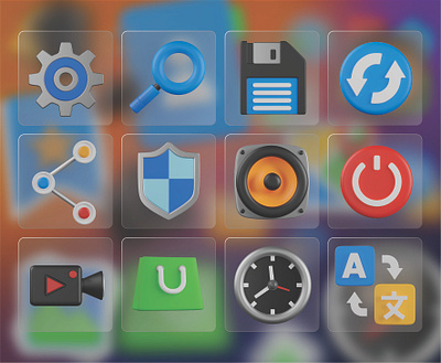 UI GENERAL 3D Icon Set 3d 3d icons antivirus app shop graphic design icon icons illustration off refresh save search setting share translate ui ui 3d icon set ui general video