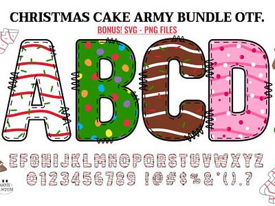 Christmas Cake Army Bundle Font 3d animation app branding design graphic design illustration logo motion graphics typography ui ux vector