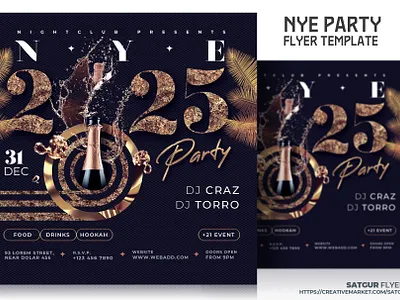 New Year Party Flyer Template artistic branding champagne party december 31 download psd template flyer golden flyer graphic design layout motion graphics new year party flyer new years eve nightclub nye 2025 nye flyer psd flyer template trending nye