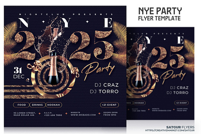 New Year Party Flyer Template artistic branding champagne party december 31 download psd template flyer golden flyer graphic design layout motion graphics new year party flyer new years eve nightclub nye 2025 nye flyer psd flyer template trending nye