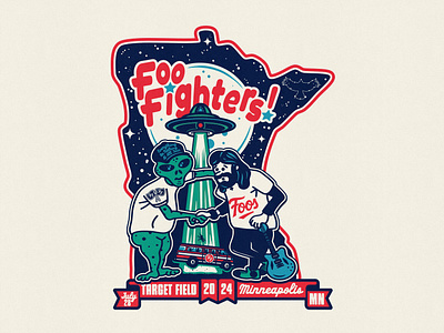 Foo Fighters - Target Field 2024 aliens baseball concert design foo fighters illustration minnesota twins music retro