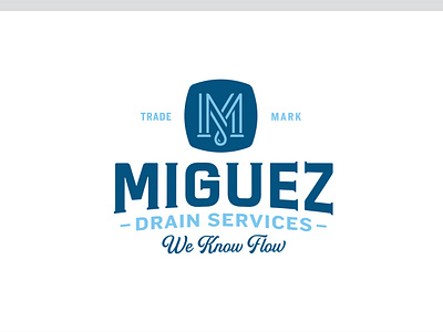 Miguez Drain Services badge branding drain droplet flow identity lock up logo m m logo miguez monogram pipe pipes plumbing services water