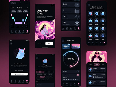 BeCalm (Settings) app branding creative dark design illustration logo mobile ui ux