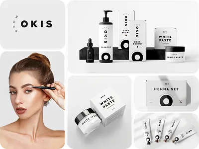 Okis Brow — Branding + Packaging black and white brand identity branding branding design circle cosmetic cosmetics cosmetics design identity identity design light logo minimal modern design package packaging packaging design stationery design visual identity white