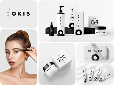 Okis Brow — Branding + Packaging black and white brand identity branding branding design circle cosmetic cosmetics cosmetics design identity identity design light logo minimal modern design package packaging packaging design stationery design visual identity white