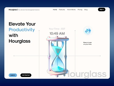 Hourglass - Landing Page Design business intelligence dashboard goal tracking habit tracking landing landing page landing page design productivity project planning and scheduling startup task management tasks team management team messaging time dashboard time tracking to do list management ui ux web workflow