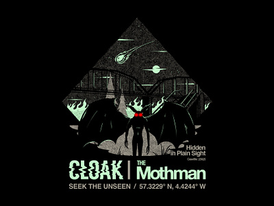 Cloak - Cryptid Mothman apparel design apparel graphic art branding cloak brand cryptid design graphic design halloween horror illustration lettering lifestyle mothman mythical creature scary typography