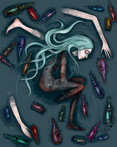 Deep in addiction addiction addictionawareness addictionsupport alcohol abuse book illustration character design destruction digital art digital painting drawing illustration mental health phantasy illustration recovery