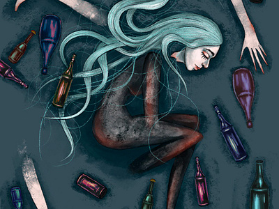 Deep in addiction addiction addictionawareness addictionsupport alcohol abuse book illustration character design destruction digital art digital painting drawing illustration mental health phantasy illustration recovery