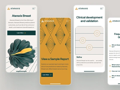 ataraxis.ai - AI Precision Medicine - Breast Cancer Mobile UIUX ai drug discovery ai precision medicine biotech biotech landing page biotech web design biotech website biotechnology breast cancer cancer cancer website clean drug discovery website gold green minimal modern precision medicine website responsive website soft webflow