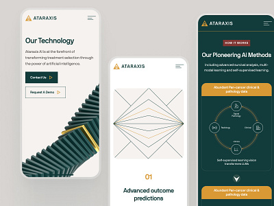 ataraxis.ai - AI Precision Medicine - Technology Mobile UIUX ai drug discovery ai precision medicine biotech biotech landing page biotech web design biotech website biotechnology breast cancer website cancer website clean drug discovery website gold green machine learning website minimal modern precision medicine precision medicine website responsive website soft