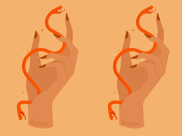 Karma animation design graphic graphic design hand hands illustration illustrator karma nails orange snake snakes tattoo two headed snake