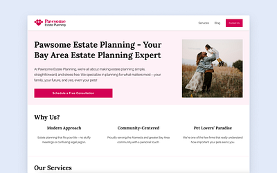 Pawsome Estate Planning website branding design estate planning homepage pink website