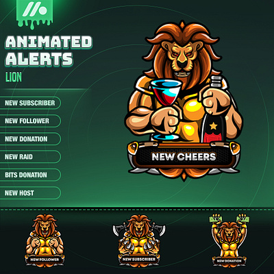 Lion Gold Alerts Pack for Streamers - Alerts for Twitch, Youtube gaming stream alert