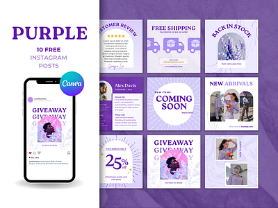 Purple Canva Instagram Templates canva canva template design instagram purple social media