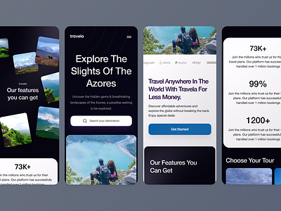 Travela website design exploration app ui branding dark mode landing page minimal mobile responsive ui design ui ux ux