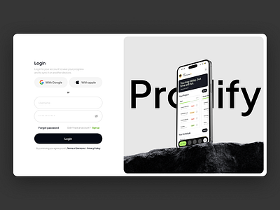 Login & Sign Up Screen - Prodify animation clean components flat form input join login login form modern motion registration sign in sign up signin signup ui ux