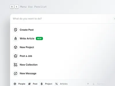 Command K Menu cmd k command k menu peerlist product design search ui ui design