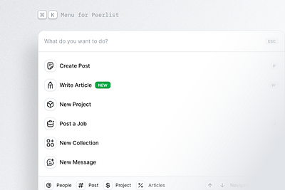 Command K Menu cmd k command k menu peerlist product design search ui ui design