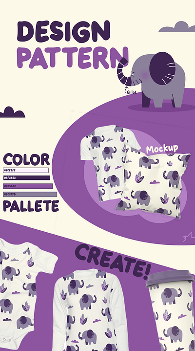 Design Pattern Nursery design elephant graphic design illustration mockup pattern purple vector