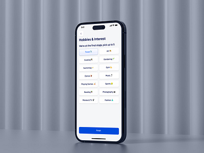 Hobbies & Interests Selection Mobile App app design booking app clean layout engaging ui hobbies interests interactive design interest selection minimalist design mobile app design mobile ux modern interface onboarding screen personalization selection screen ui design user centered design user experience user preferences ux design