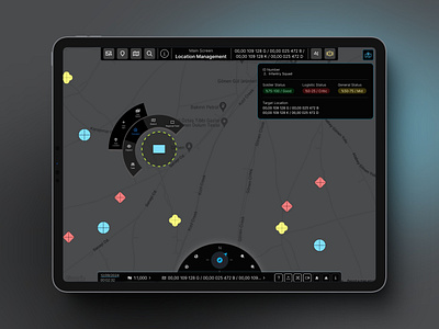 Location management actionmenu dashboard design dockbar figma illustration location map menu military navigation navigationbar product radialmenu tablet tagandchips topbar ui ux web