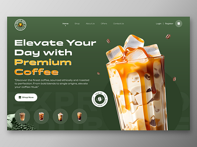 Coffee Shop Website HERO Section Design coffee coffee shop coffee website graphic design hero section home page illustration landing page minimalist product oriented ui ui ux design ux web web design website design