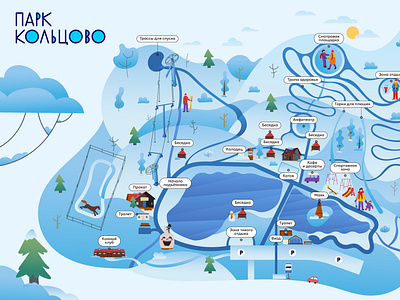 Maps for Koltsovo park branding character design child design flat fun graphic design illustration logo map nature summer top vector view walk winter