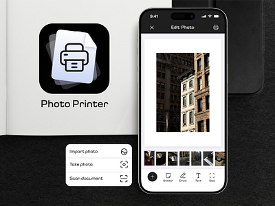 Photo Printer App adobe photoshop app icon design editor screen figma files ios mobile app photo printer photos print app ui kit uiux