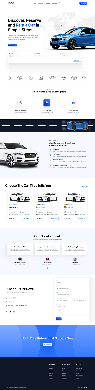 Car Rental Landing Page car landing page car rent ui design car rental clean ui landing page ui design ux research