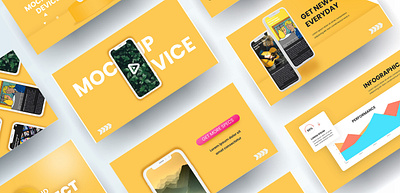 Yellow Mockup Device Gadget Presentation Template clean design design strategy educational slides gadget slideshow google slides design google slides template illustration marketing presentation yellow yellow presentation