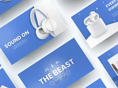 Blue Sound On Headset Presentation Template Design clean design design strategy educational slides marketing presentation powerpoint presentation design presentation layout