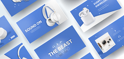 Blue Sound On Headset Presentation Template Design clean design design strategy educational slides marketing presentation powerpoint presentation design presentation layout