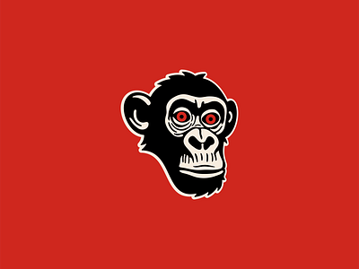 Fierce Chimpanzee Logo animal ape branding chimp chimpanzee design emblem entertainment face identity illustration logo mark mascot monkey red sports symbol vector wildlife