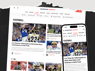 Overtime Heroics: Category article clean desktop football grid layout light minimal mobile modern news newspaper overtime heroics responsive sports ui ux user experience user interface website сategories