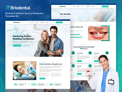 Dental Services Website Design Templates clinic dental dental care dental service dentist design doctor elementor health hospital light template medical service mouth teeth template kit uiux webdesign website whitening wordpress