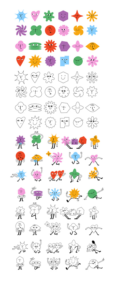 Funky shapes art cartoon character comic doodle emoji emotions face geometric graphic design icon illustration logo sticker vector