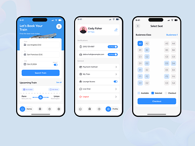 Train Booking Mobile App app app design boarding pass book train booking interface mobile mobile app mobile ui searching train ticket app ticket booking train train app train app ui train booking train tickets app travel mobile app ui user interface