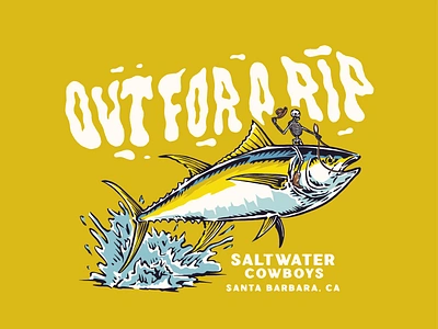 Out For A Rip - Saltwater Cowboys cowboys design fishing design hand drawn design hand drawn illustration illustration illustration vintage saltwater cowboys skeleton water cowboys yellow fin tuna