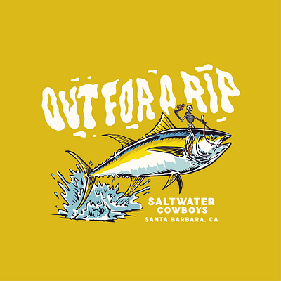 Out For A Rip - Saltwater Cowboys cowboys design fishing design hand drawn design hand drawn illustration illustration illustration vintage saltwater cowboys skeleton water cowboys yellow fin tuna