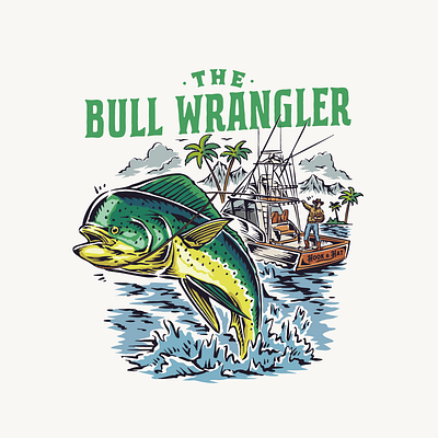 The Bull Wrangler - Hook & Hat branding design dolphin fish fishing cowboys fishing design graphic design hand drawn design hand drawn illustration hook and hat illustration illustration vintage water cowboys